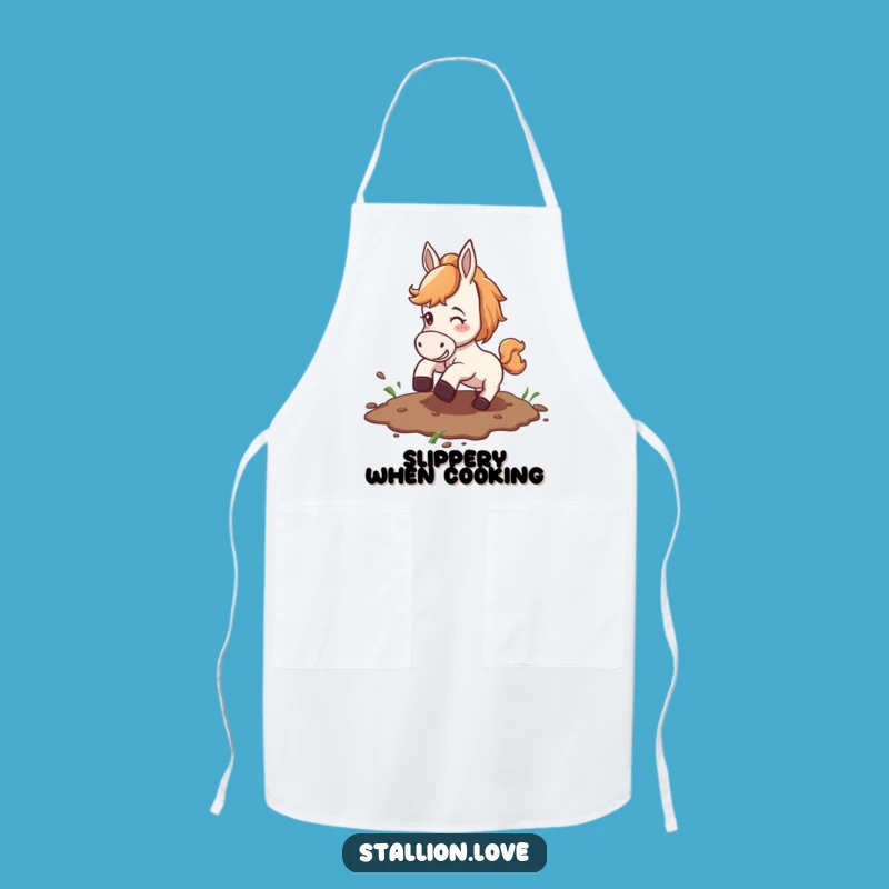 Funny Horse Slipping Mud Apron: Cook with Comedic Equestrian Style