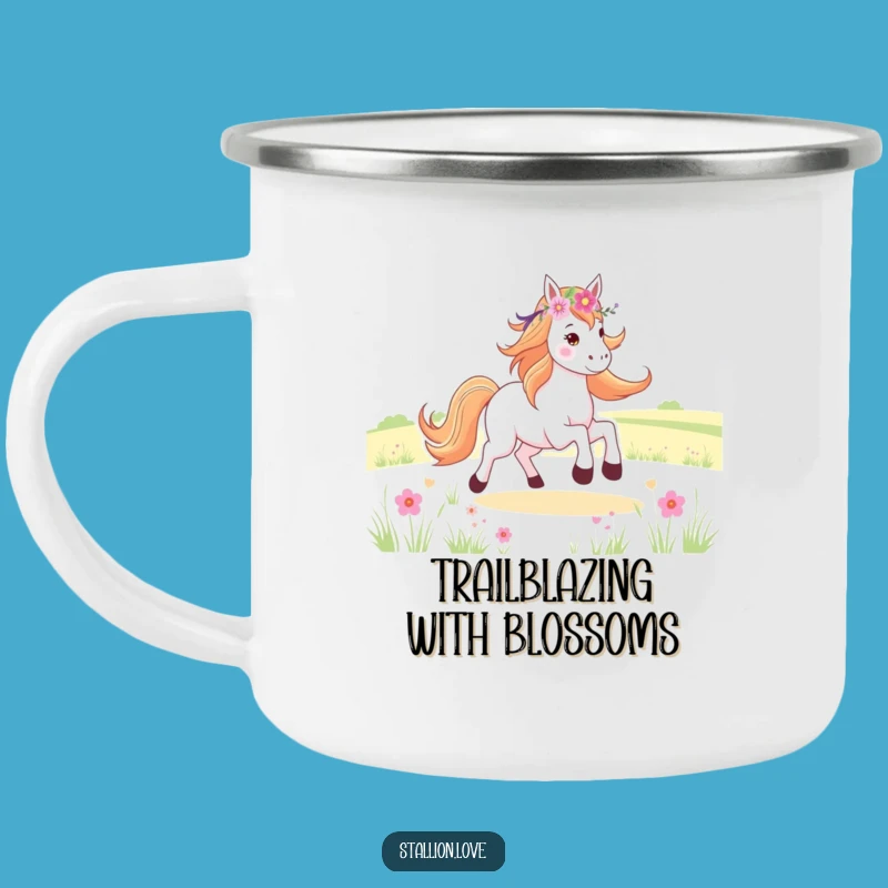 Funny Horse Flower Crown Camping Mug - Joyful Galloping Outdoor Adventure Gift