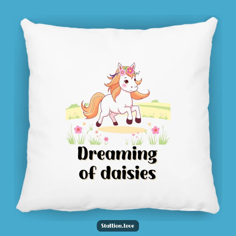 Funny Horse Flower Crown Pillow - Cozy Joyful Galloping Accent Decor Gift