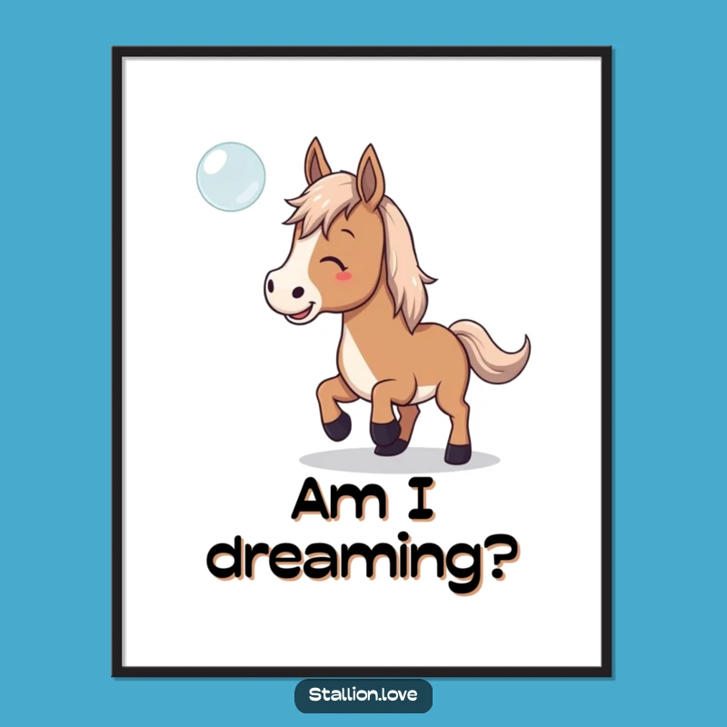 Funny Horse Bubble Chase Poster - Playful Equestrian Art Print Gift