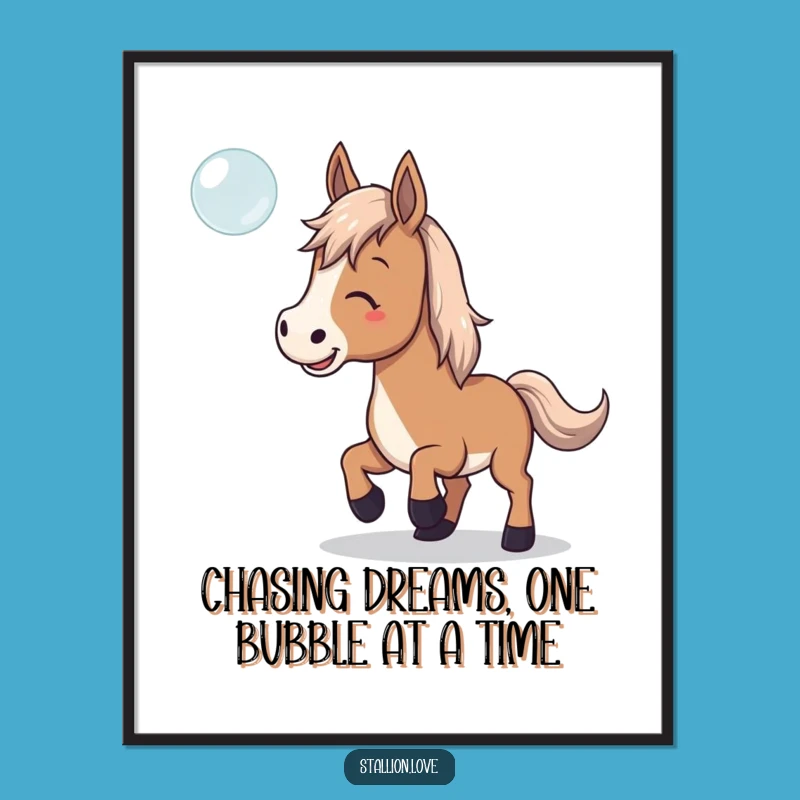 Free Printable Wall Art: Playful Horse Bubble Chase, Funny Downloadable Decor