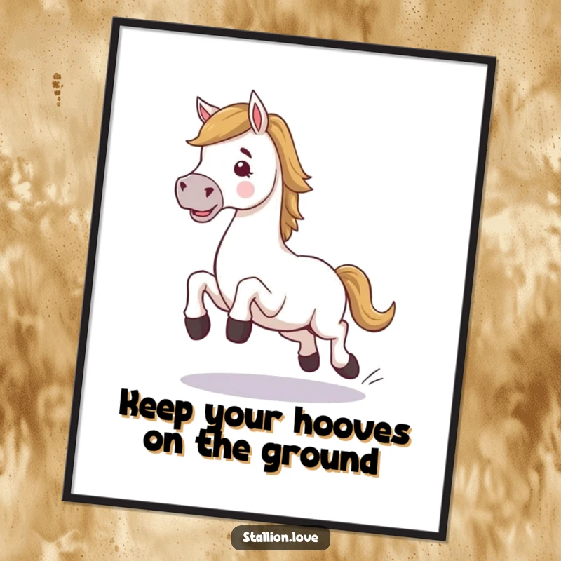 Funny Free Printable Wall Art: A cartoon horse character caught mid-stumble, creating a comically awkward pose.