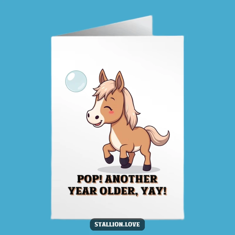 Free Printable Birthday Horse Card: Bubble Chase Fun, Catch a Laugh, Funny Download