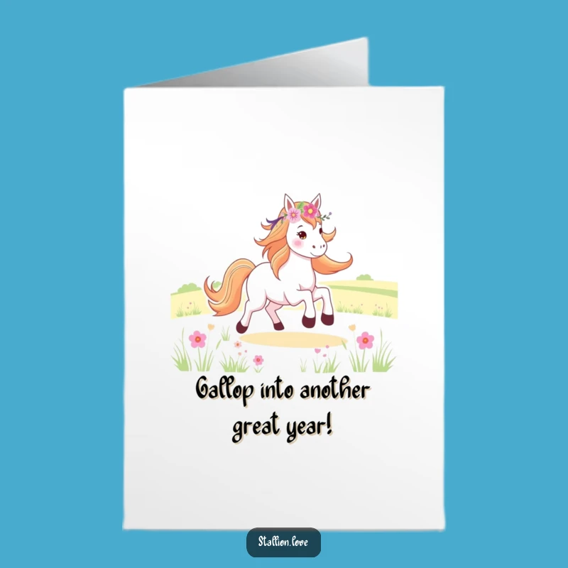 Free Printable Birthday Horse Card: Joyful Gallop, Flower Crown, Funny Downloadable Gift