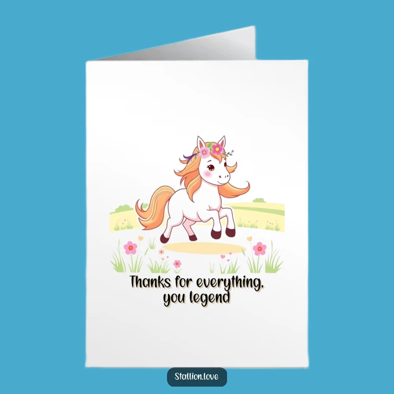 Free Printable Thank You Horse Card: Galloping Gratitude, Flower Crown, Funny Downloadable