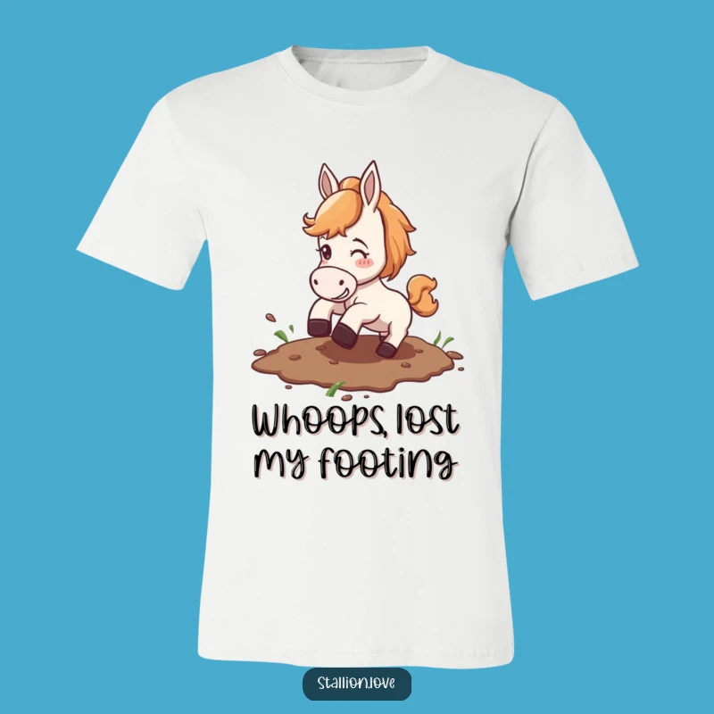 Funny Horse Slipping Mud T-Shirt: Hilarious Equestrian Fail Tee for Laughs