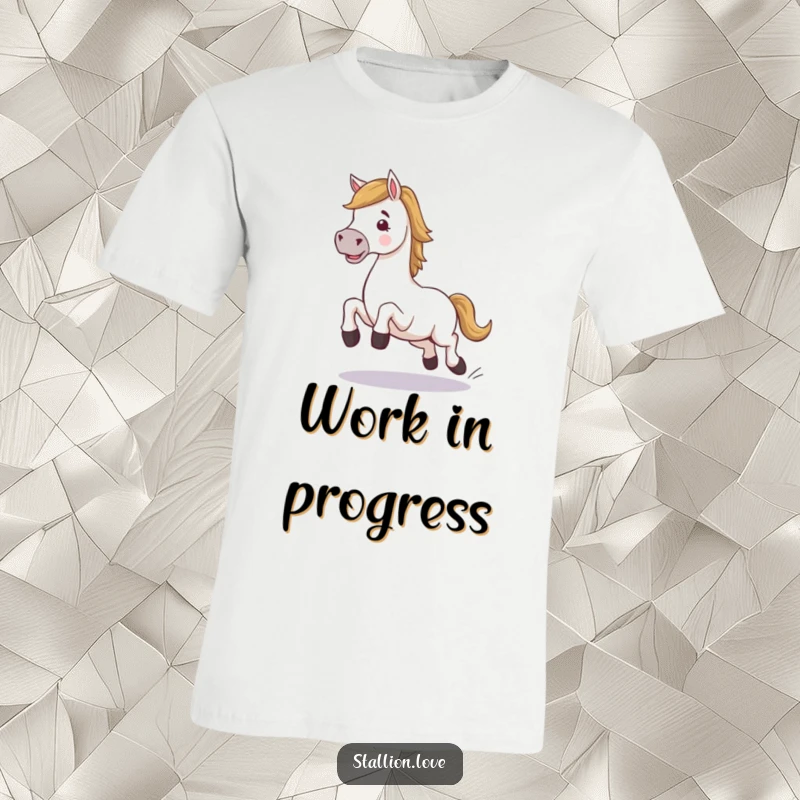 Funny horse character t-shirt, comically stumbling during a trot, a humorous depiction of equestrian mishaps, a great funny gift.