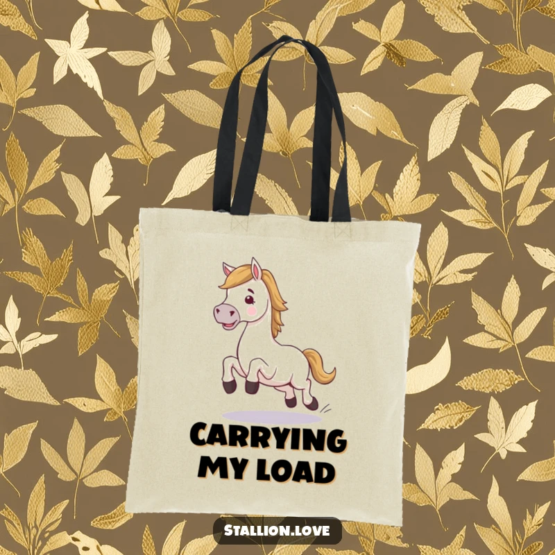 Funny horse character tote bag, comically stumbling during a trot, a humorous and practical carry-all, a great funny gift.