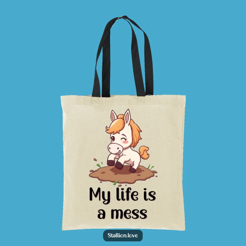 Funny Horse Slipping Mud Tote Bag: Carry Your Laughs in Style